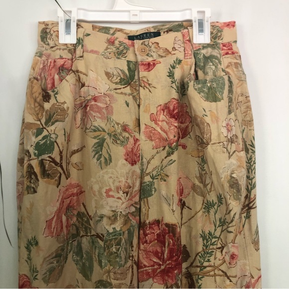 RALPH RAUREN Women’s Linen Floral High Waisted Pegged Pants Size 4 - Picture 2 of 12
